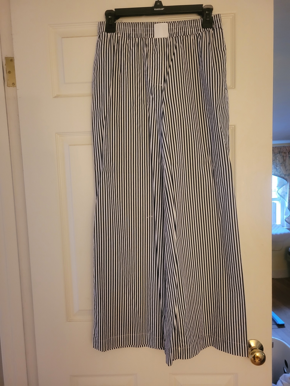 Striped Wide-Leg Pants in Navy Blue & White